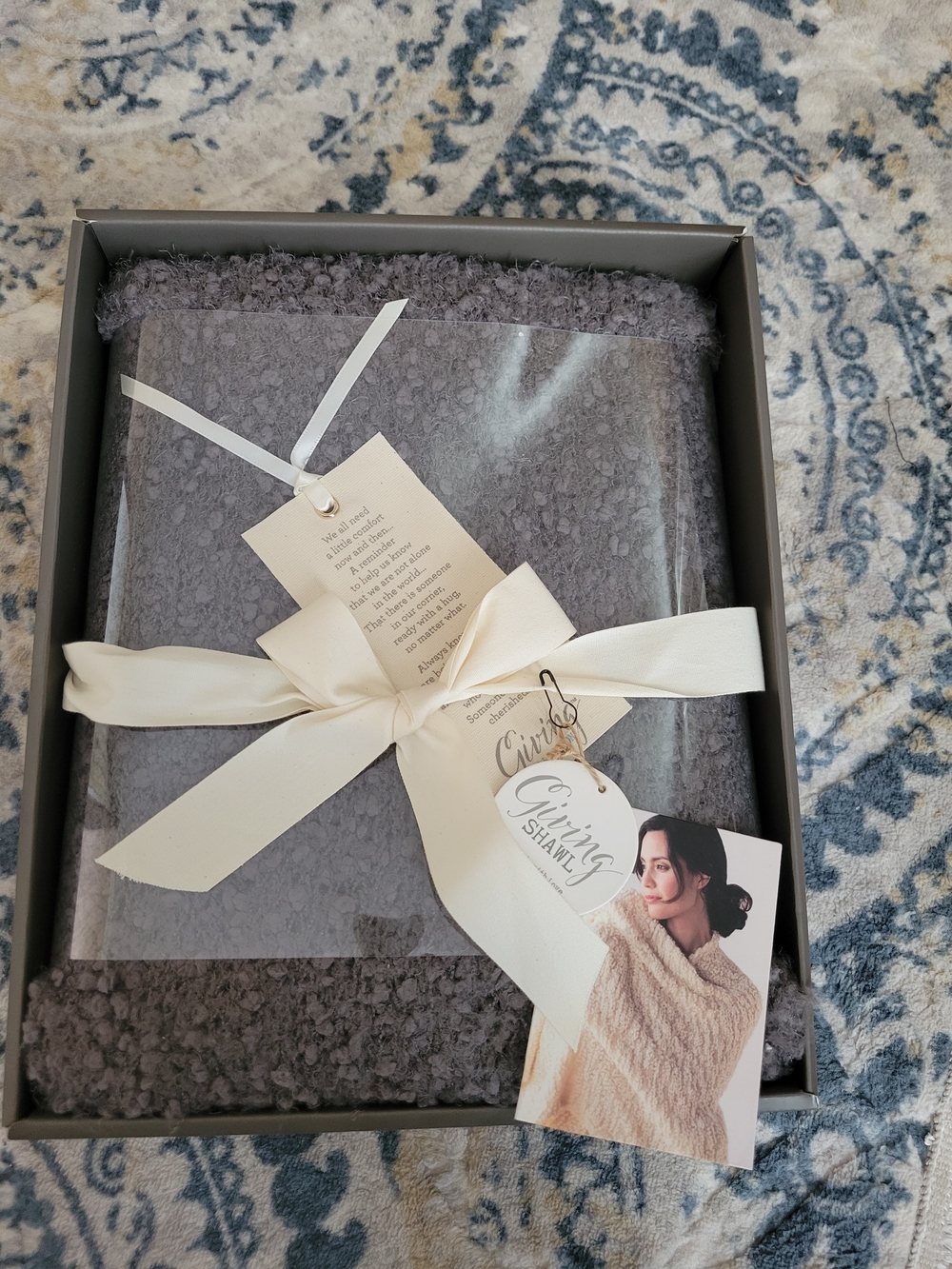 NWT Demdaco Charcoal Gray Giving Shawl with Gift Box.